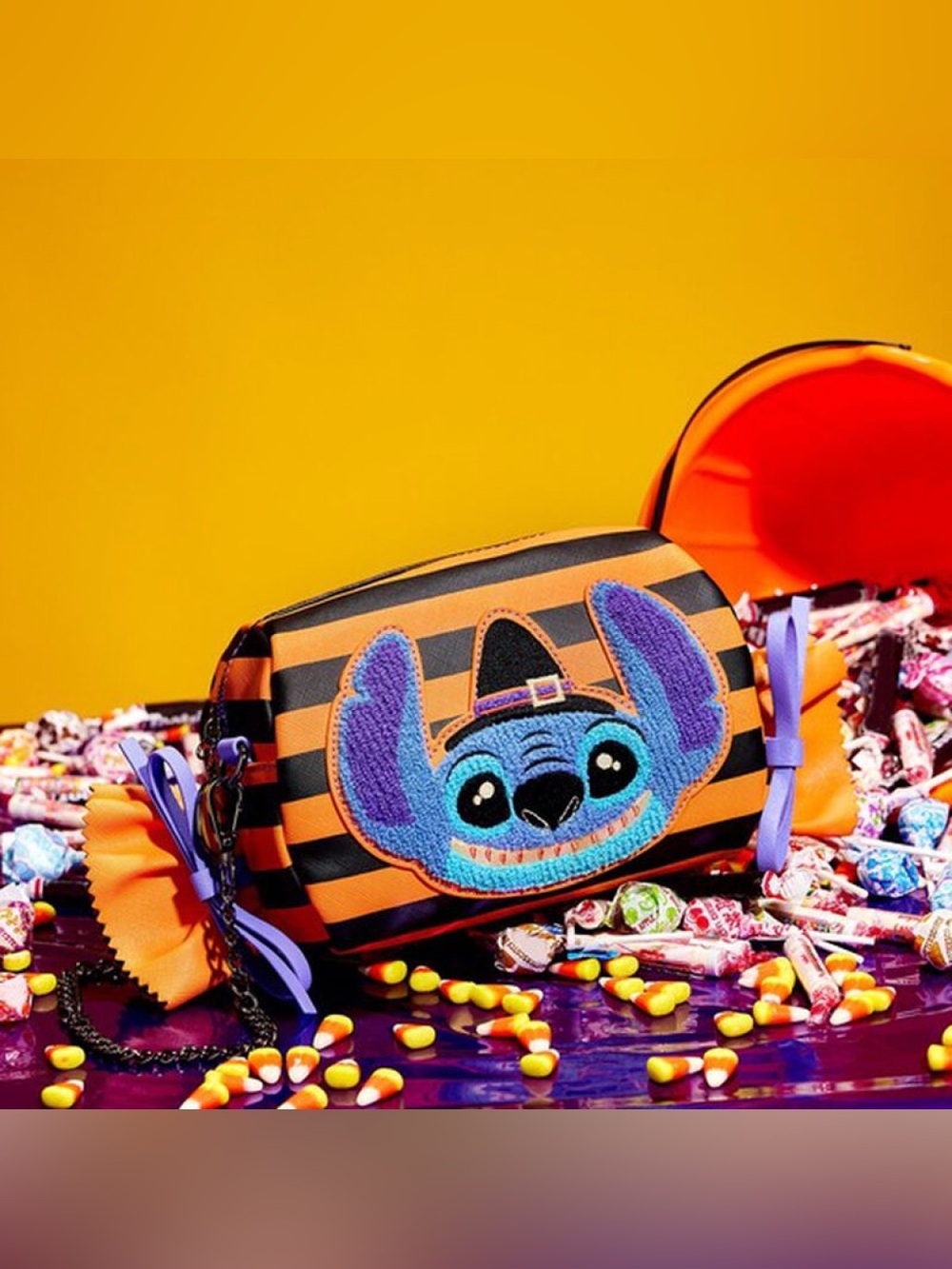 Kids Halloween Stitch Striped Crossbody Bag - Orange & Black